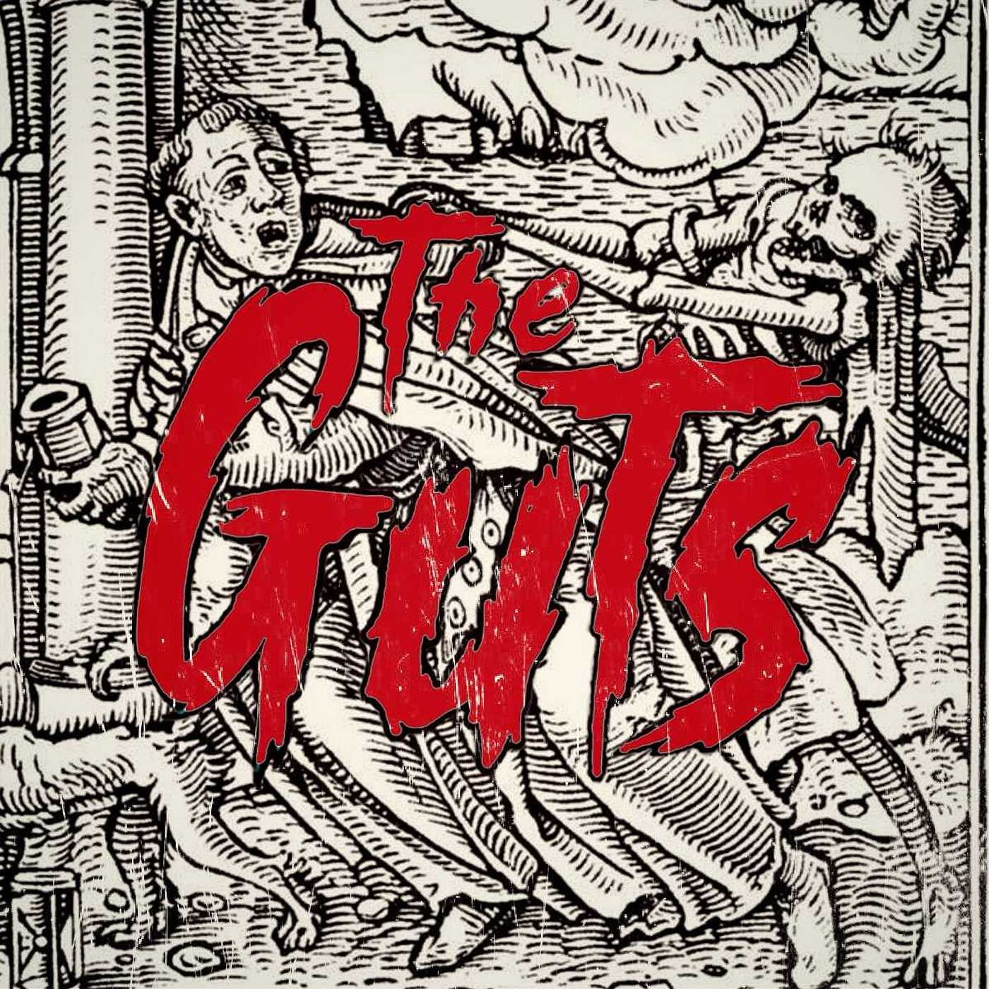 Pochette de la demo 2026 — gravure macabre et logo The Guts en rouge